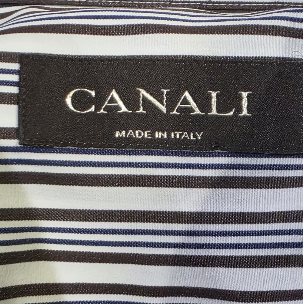 Canali Made In Italy Classic Cotton Striped Designer Shirt Corporate Sartorial - Picture 2 of 10